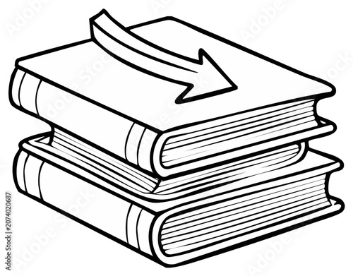 Stack of Books with Arrow Sign Symbolizing Download or Transfer