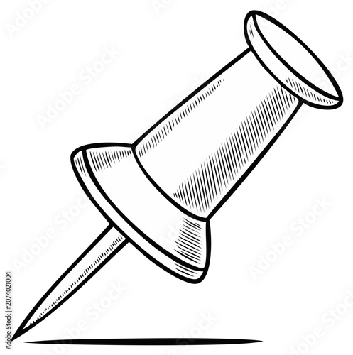 Drawing of a sharp thumbtack with a hatched texture for securing papers
