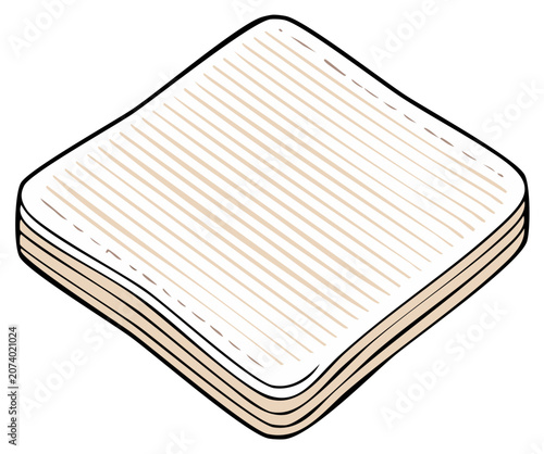 Isometric illustration of a stack of blank sheets of paper, outline style.