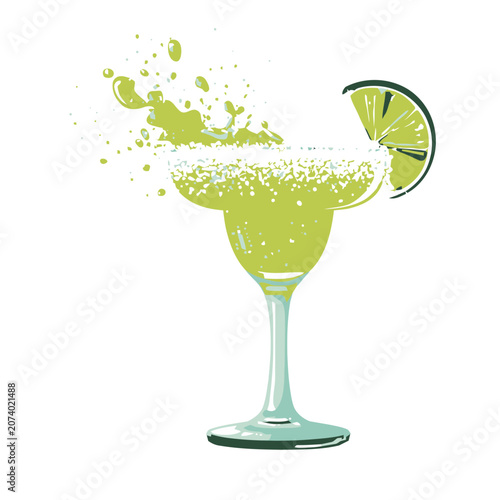 Flat illustration of margarita cocktail with lime slice