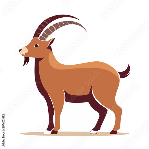 Flat vector illustration of an ibex with large horns