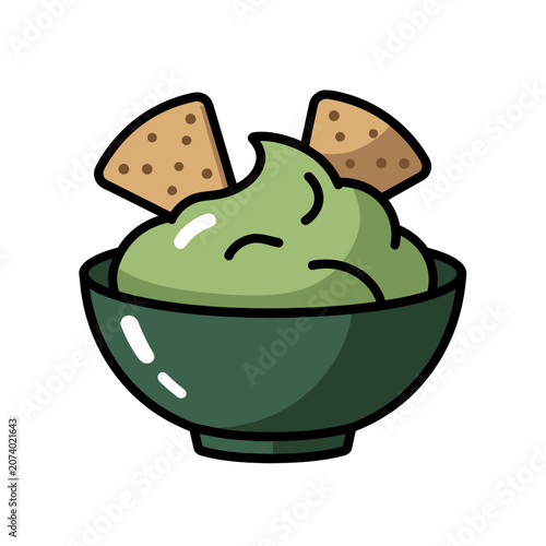 Green ice cream bowl with crackers vector illustration