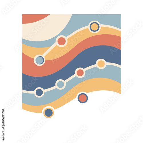 Abstract wave line with dots on transparent background