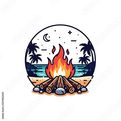 Εκτύπωση καμβά Beach bonfire at nighttime on sand.
