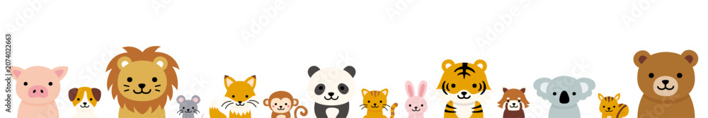 Obraz premium ポップでかわいい動物たちのフレーム背景イラスト02