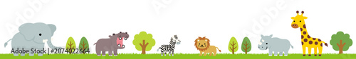 ポップでかわいいサバンナの動物たちのフレーム背景イラスト