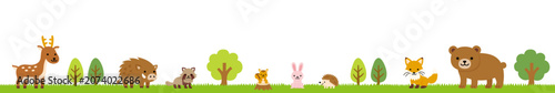 ポップでかわいい森の動物たちのフレーム背景イラスト