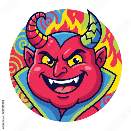 Fotografía Cartoon devil character with horns smiling.