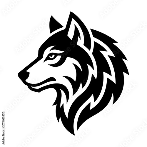 Black and white wolf head profile 1.