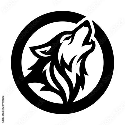 Black and white wolf logo howling.