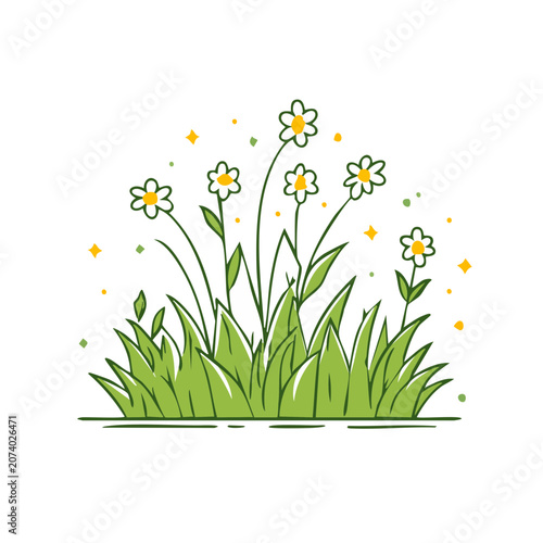Flat illustration of wildflowers and grass