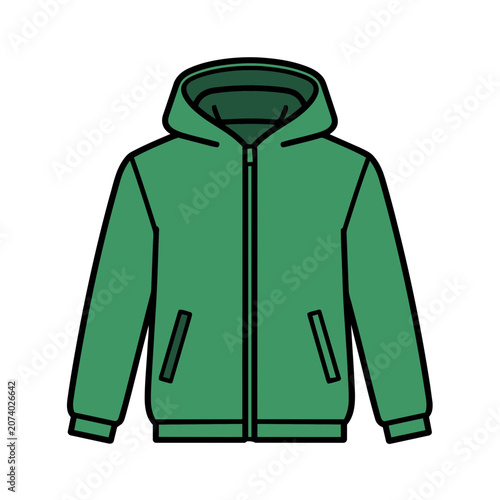 Green hoodie with zipper and pockets vector illustration