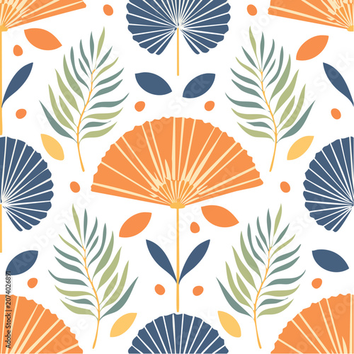 Seamless tropical fan palm leaves pattern vector