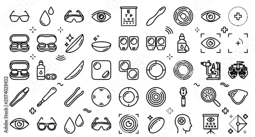 Bild auf Leinwand Eye care and vision correction icons for medical and optical industry