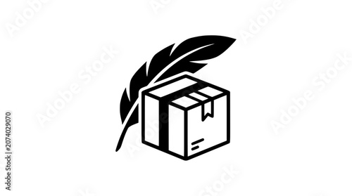 Cuadro en lienzo Minimalist Icon: Feather and Shipping Box