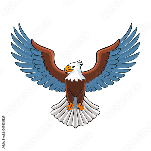 Bald Eagle with Spread Wings, Flat Vector Illustration