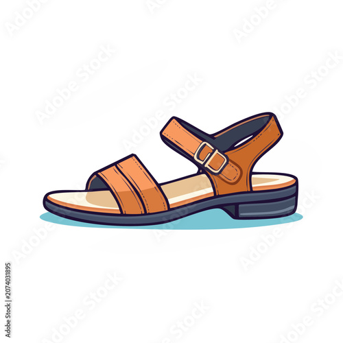 Brown leather sandal flat vector illustration