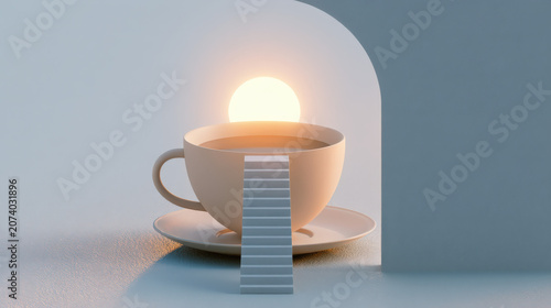Soft light glows from within a cup