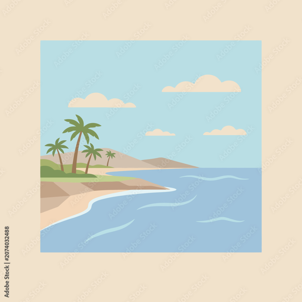 Fototapeta premium A peaceful tropical beach with palm trees