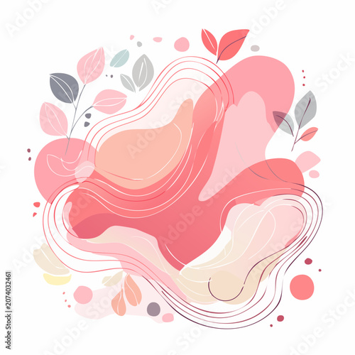 Abstract Organic Shapes and Leaves in Pastel Colors
