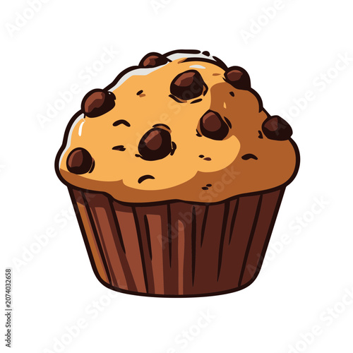 Chocolate chip muffin vector illustration