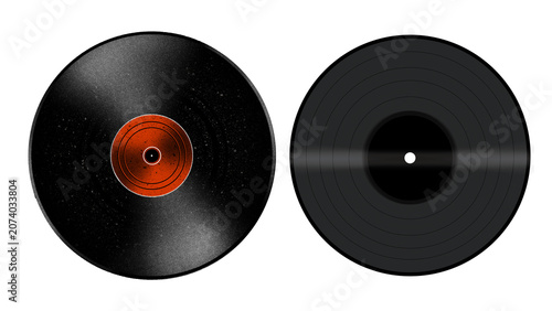 Two vinyl records with different textures and designs on transparent background