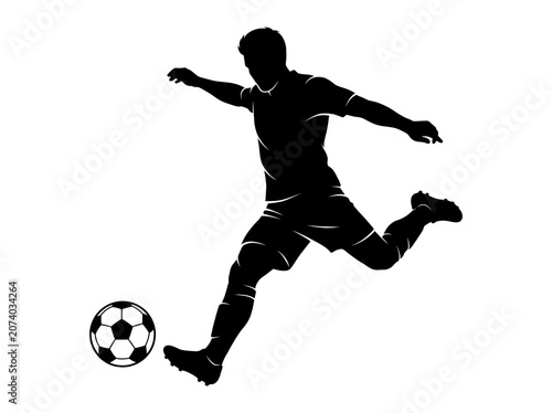 black soccer player performing kick silhouette vector illustration isolated on white background for sports graphics and football branding