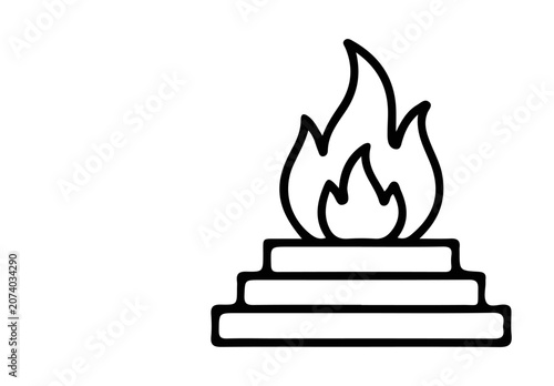 Quadro em tela Vector illustration of a simple flame burning on a stack of books in a minimalis
