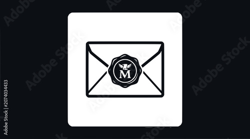Sealed Envelope Icon Vector Art - Elegant Letter with Wax Seal and Monogram