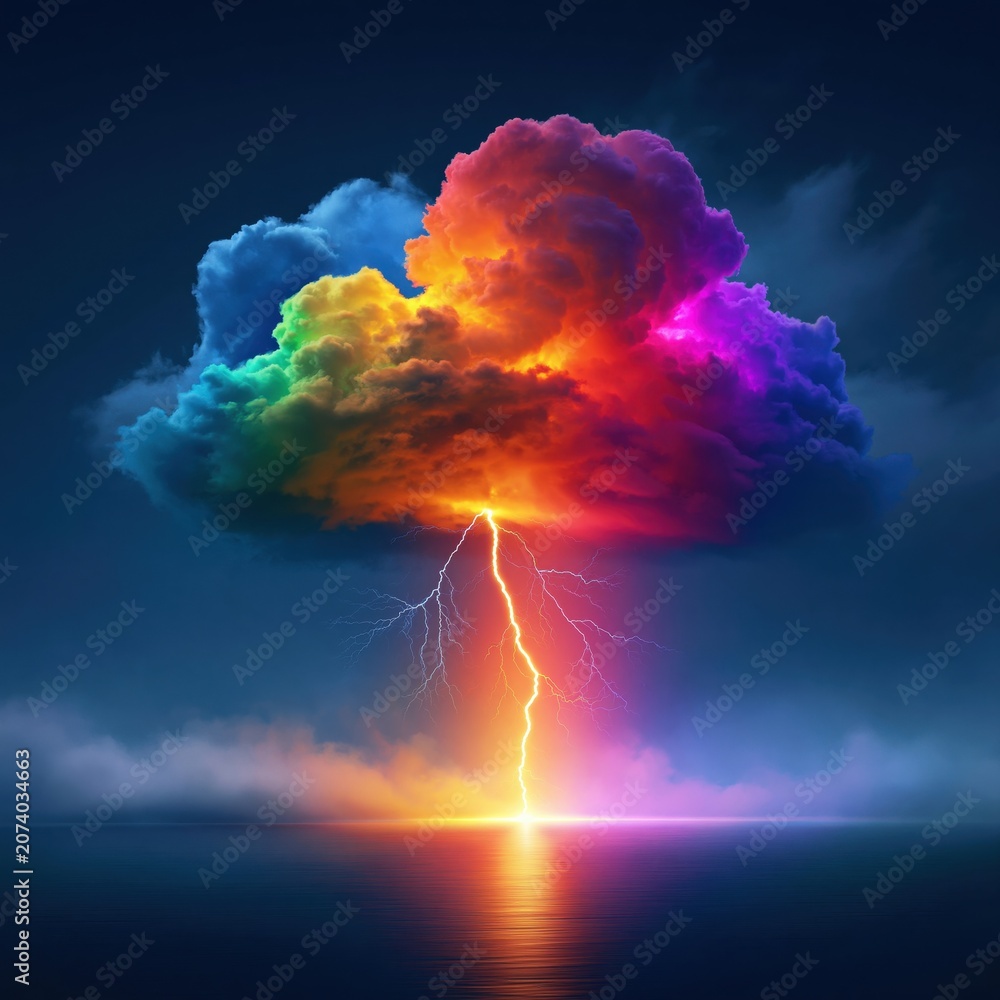 Fototapeta premium A cloud with colorful lightning