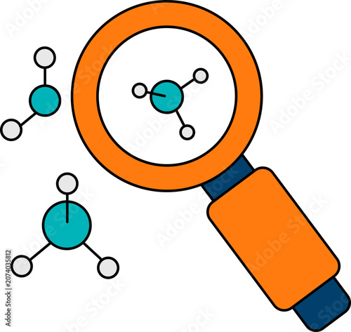 Magnifying glass examining molecular structures closely