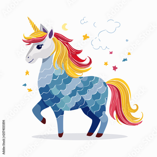 Whimsical Unicorn with Colorful Mane and Tail