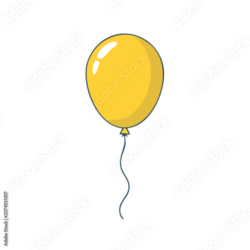 Yellow balloon with string, flat vector illustration