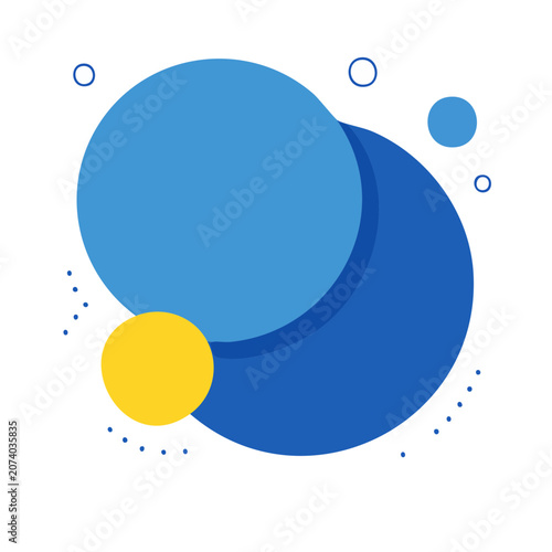 Abstract blue and yellow circles with dots on white background