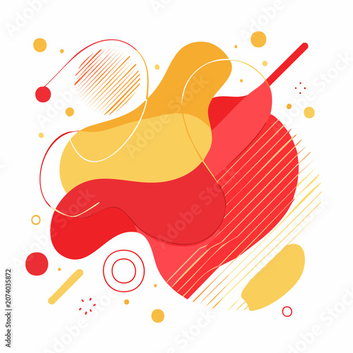 Abstract Fluid Shapes with Red and Yellow Colors