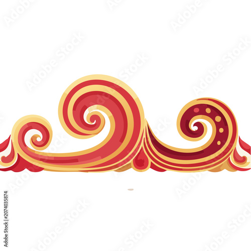 Abstract Red and Gold Swirls Vector Ornament