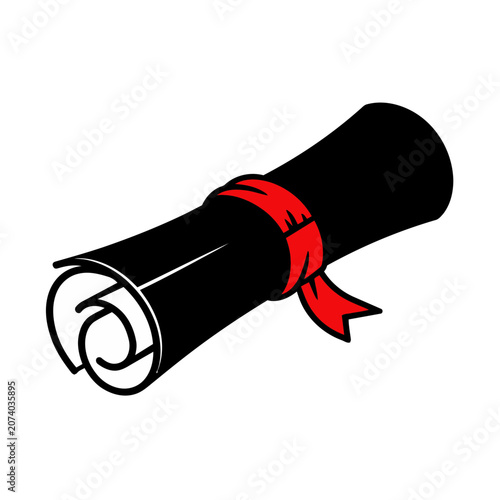 Black scroll with red ribbon icon