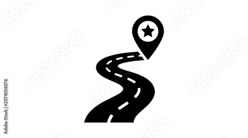 Konstfotografi Winding Road With Pin Icon Destination: Journey, Navigation, Travel Concept