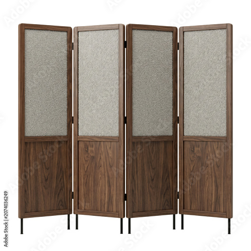 Картината върху платно Wooden folding room divider with textured panels isolated