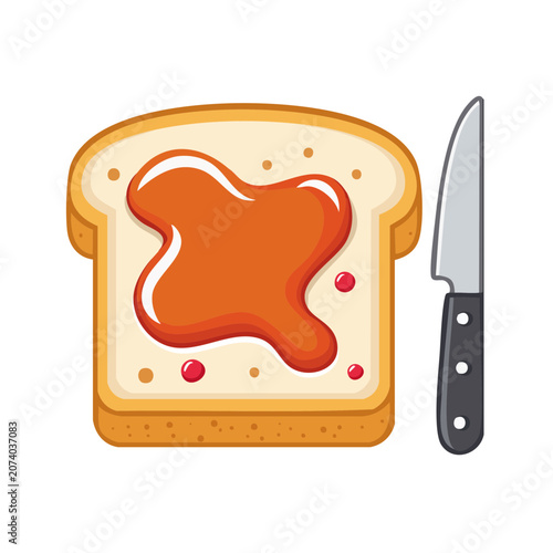 Peanut Butter on Bread with Knife Vector Illustration