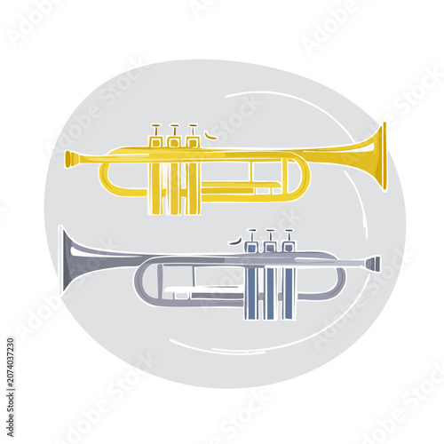 Two Trumpets Flat Vector Illustration