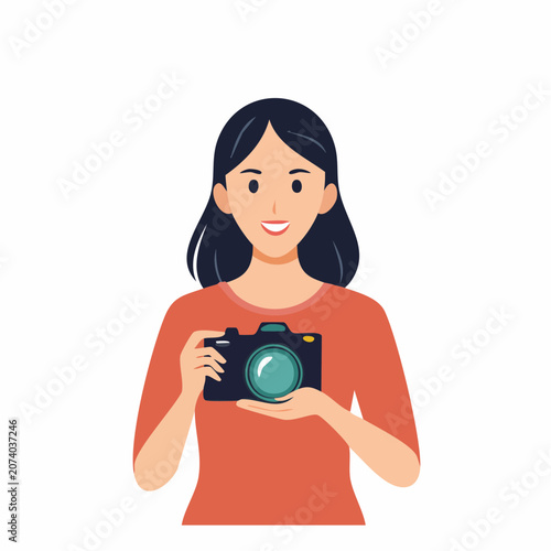 Woman holding a camera, flat illustration