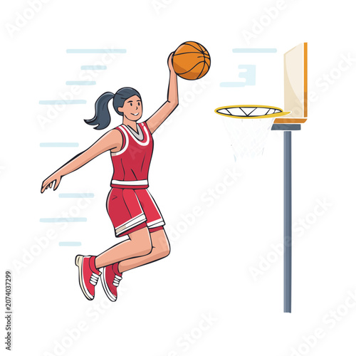Basketball player shooting hoop, flat vector illustration