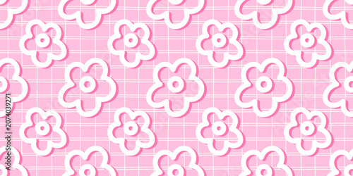Konstfotografi Background cute style and flower seamless kid with floral pattern kawaii
