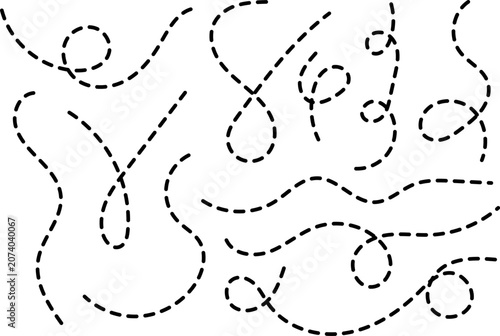 Path travel dotted line trip dashed trace destination track plan and silhouette, travelling symbol.