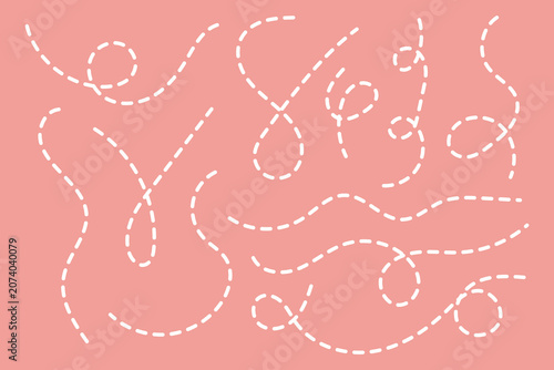 Hand drawn curve dotted line arrow set. 