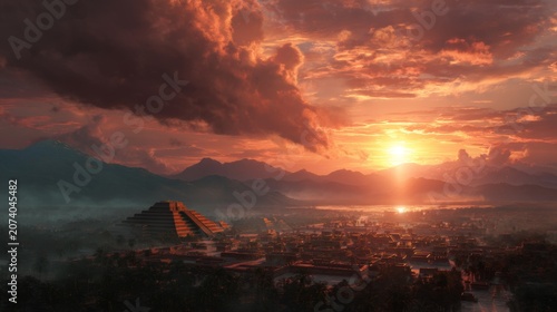 As the sun rises over Tenochtitln, Huitzilopochtlis war cry echoes through the valley, his strength manifesting in the fiery light that chases away the darkness. 