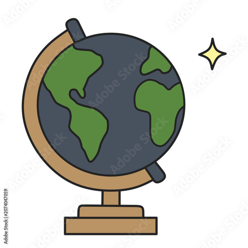 Desk globe on stand with world map geography and sparkle star for education symbol