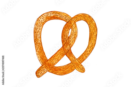 watercolor pretzel isolated on background.Bavarian bakery and Oktoberfest food icon for Oktoberfest, Bavarian festivals,beer culture,bakery shops,rustic menus and festive food themed illustrations. 