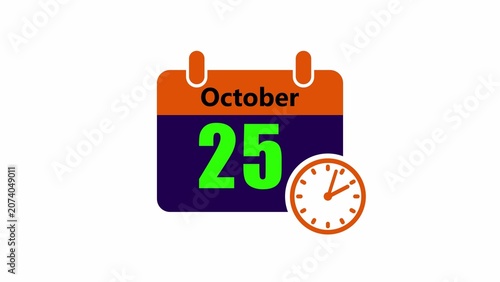 Fotografía Flat calendar with october 25 date, clock, and autumn colors